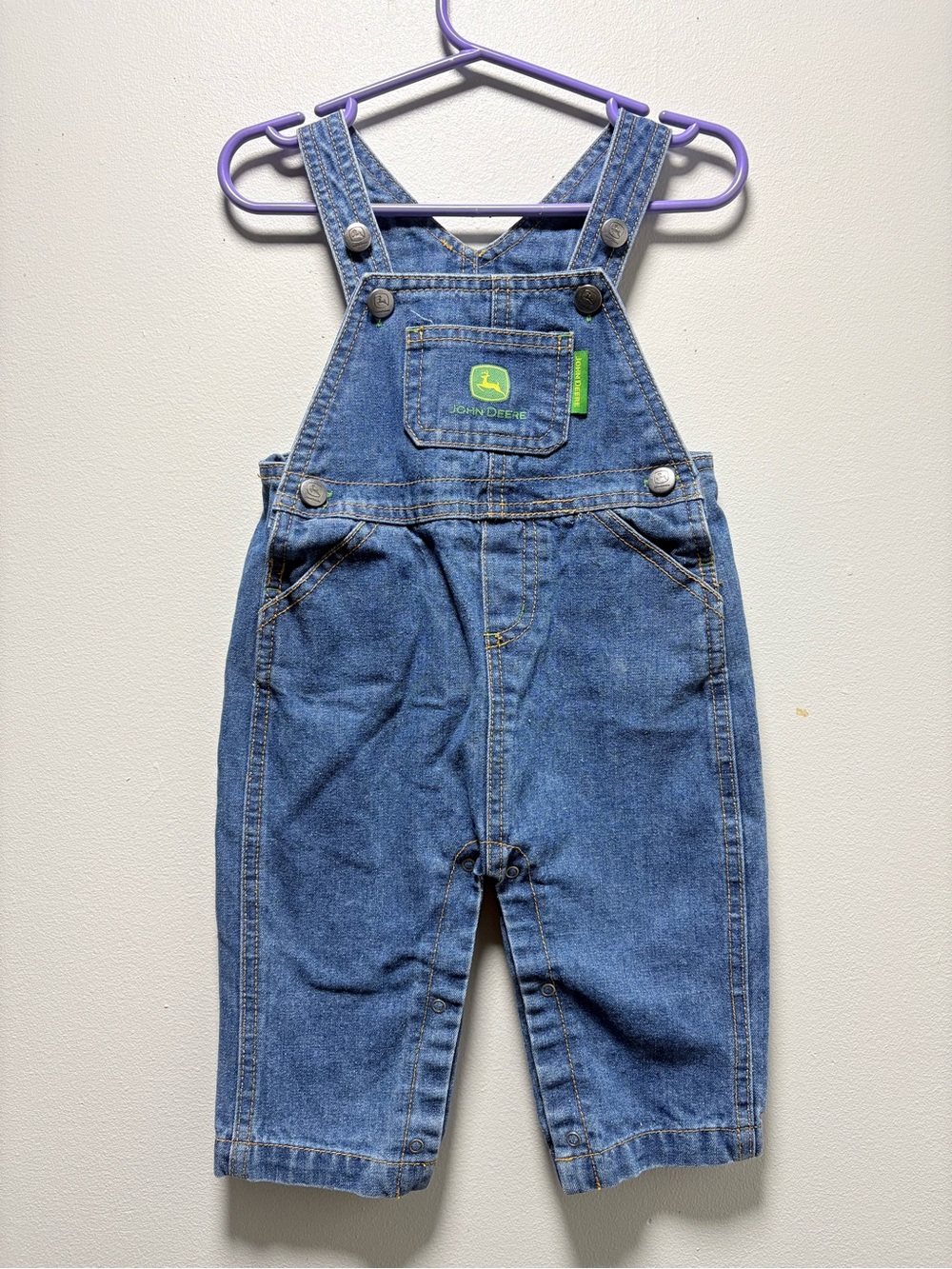 John Deere Blue Denim Kids Overalls with Green Logo Patch
